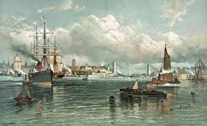 New York Harbor with the Brooklyn Bridge in the background