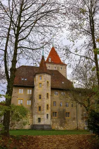 Nidau Castle with Bare Tree and Clouds in an Autumn Day in City of Nidau