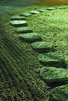 Night image of stone pathway in Japanese zen garden