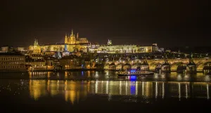Night shot of Prague, Moldova, Charles Bridge