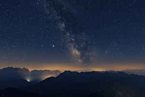Night sky with stars and milky way over Lechtal mountains