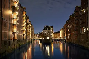Night view, historic moated castle