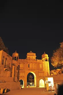 Nightview of gate to Gadsisar or Gadisar lake