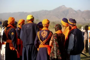 Nihangs or Sikh warriors during the Hola Mohalla celebration at Anandpur sahib in Rupnagar district