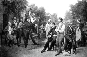 Noble bowling society in 1834, after a painting by Eduard Meyerheim