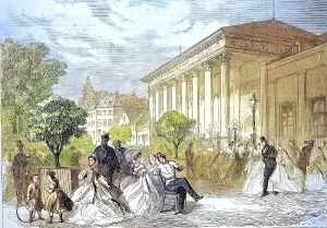 Noble people in front of the spa hotel of Baden-Baden