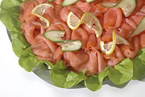 Non vegetarian Food, Fish Smoked Salmon (Rokt Lax in Swedish) surface texture clean and bone less