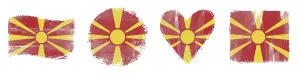 North Macedonia Flag Set Brush Stroke Shapes on White