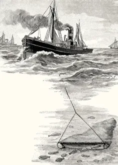 North Sea fish steamer with trawl, 19th century