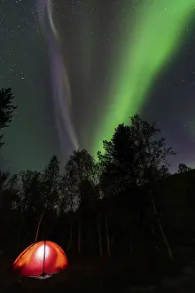 Northern Lights (Aurora borealis) reflected in a lake