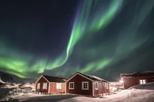Fascination Winter - Magic Of The Northern Light Prints: Northern Lights (Aurora Borealis) about Rorbuer huts in winter