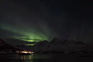 Northern Lights or Aurora Borealis over the Vatter Fjord