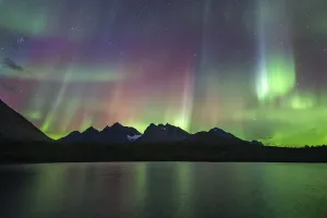 Northern lights over Bergen in the Lyngen Alps
