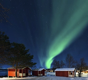 Category Scandinavia Prints: Northern lights camping cabins Tysjford Norway