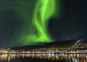 Northern lights in the city of Bergen Norway