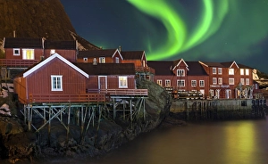 Category Scandinavia Prints: Northern Lights A over historic buildings