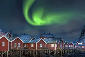 Northern Lights in Pure Historic Fishing Lofoten Norway