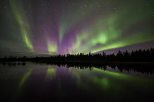 Northern lights reflected in a lake