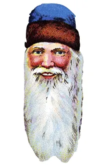 Nostalgic illustration, Father Christmas head with a long white beard