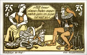 Notgeld, emergency money, 75 Pfennig with Till Eulenspiegel