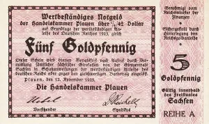 Notgeldschein der Handelskammer Plauen