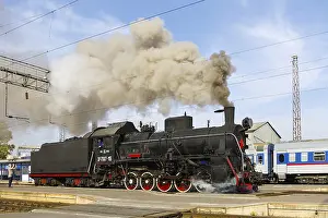 Novosibirsk, Russia - July 20, 2018: Vintage steam locomotive