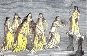 Nuns paying homage, after the manuscript by Liere des Merveilles