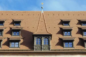 Nuremberg, splendidly carved roof oriel with pointed helmet