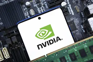 Category Historic EN Prints: NVIDIA logo on phone and blurred chip on the background-Dhaka