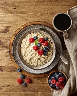 Oatmeal rustic porridge with blueberry