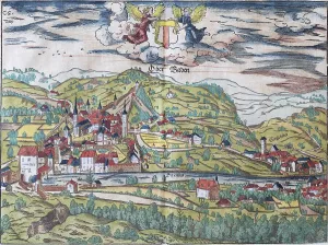 Ober Baden, hand-coloured woodcut by Sebastian Muenster from the Cosmographia Universalis