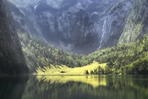 Framed Print : Obersee near Koenigsee with big Waterfall Framed Print : Obersee near Koenigsee with big Waterfall