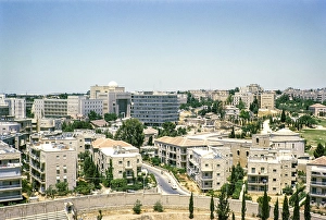 Oblique view from an elevated position over the city of Jerusalem, Israel, Middle East, 1964, Asia
