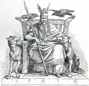 Odin, the father of the gods, historical illustration from Otto von Leixner