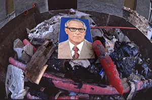 Official Honecker portrait in a waste container
