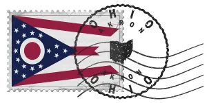 Ohio Akron Stamp with National Flag and Postmark