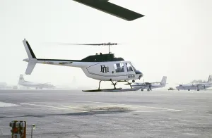 Oil industry in the Ras Tanura area, Saudi Arabia, Bell 206 JetRanger helicopter, 1979 PHI Inc, Asia