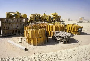 Oil industry in the Ras Tanura area, Saudi Arabia, equipment for drilling in the desert 1979, Asia
