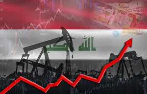 Oil production with Iraq flag, petrol industry