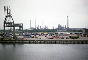 Oil refinery and Townsend Thoreson quay, harbour of Rotterdam, Netherlands, around 1987