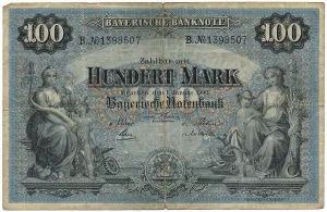 Old banknote, 100 marks, front