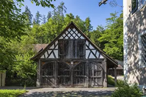 Old barn and tool shed, half-timbered building