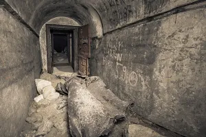 Old blown up remains of some Siegfried Line bunkers along the border