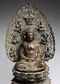 Old Buddha sculpture, bronze, Buddha sitting on a throne