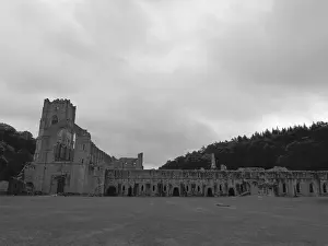 An old church ruin in England black and white