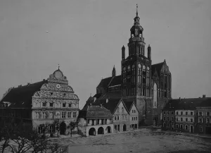 Old city hall and Marienkirche church of Stargard in Pomerania