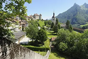 Old city walls around the medieval town of Gruyeres