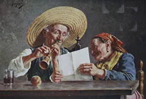 An old couple making music at home