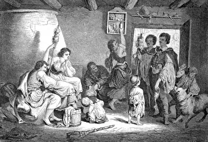 Old custom, around 1882, of a wedding loader in Hungary visiting a family to issue an invitation to the wedding