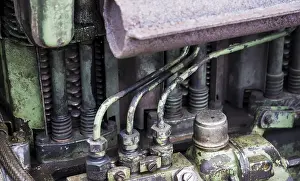 Detail of an old historic tractor old-timer motor